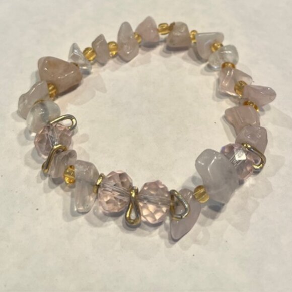 Artisan Crafted Jewelry - Rose Quartz, Crystal & Gold Bracelet